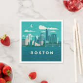 Serviette En Papier Massachusetts Night Cityscape | Boston City (En situation)