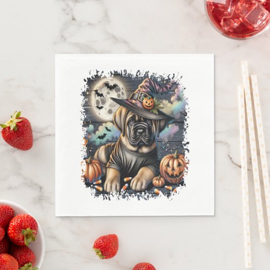 Serviette En Papier Mastiff Chien Halloween Carré (En situation)