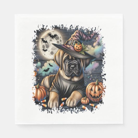 Serviette En Papier Mastiff Chien Halloween Carré (Devant)