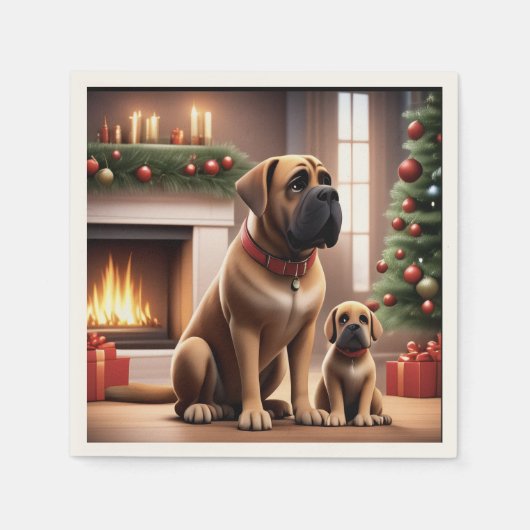 Serviette En Papier Mastiff Dogue de Noël Cheminée (Devant)