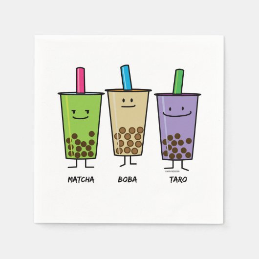 Serviette En Papier Matcha boba thé lait de boisson verte Taro tapioca (Devant)