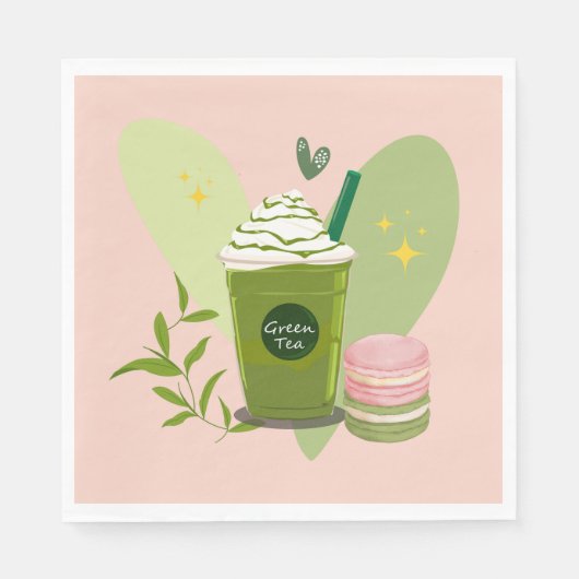 Serviette En Papier Matcha et Macarons (Devant)