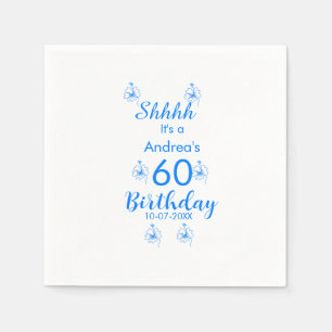 Serviette En Papier Mauve blanche bleu shhh nom floral 60e anniversair