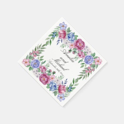 Serviette En Papier Mauve Blue Peonies Floral Mariage (Coin)