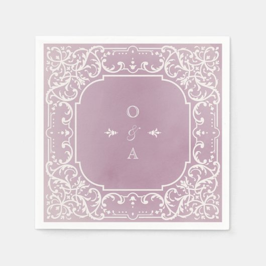 Serviette En Papier Mauve élégant monogramme vintage romantique (Devant)