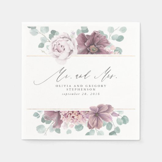 Serviette En Papier Mauve Flowers Elégant Botanique M et Mme. (Devant)