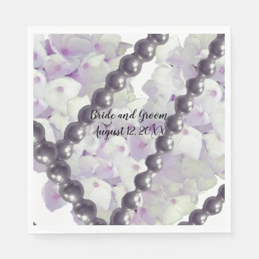 Serviette En Papier Mauve Hydrangeas et Pearls Papier Mariage (Devant)