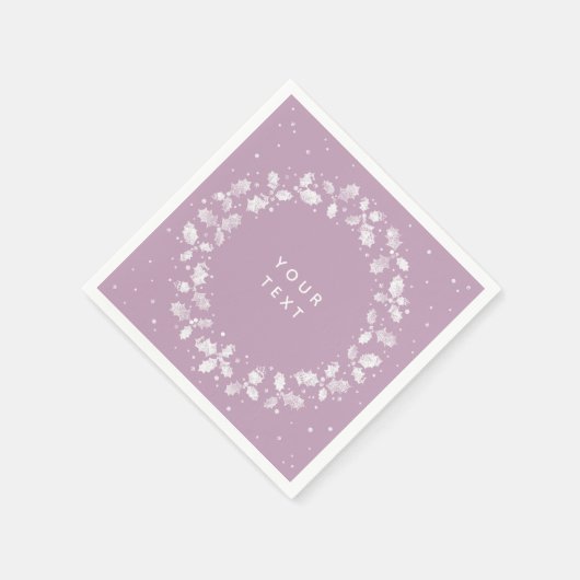 Serviette En Papier Mauve + Main blanche imprimé Holly Wreath Noël (Coin)