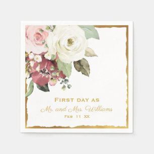 Serviette En Papier Mauve Pink White Floral 1er jour en tant que M. Mm