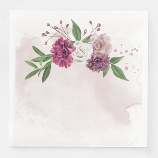 Serviette En Papier mauve rose fleurs blanches botaniques (Devant)