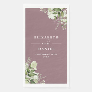 Serviette En Papier Mauve Verdure Floral Mariage élégant