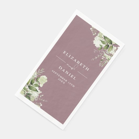 Serviette En Papier Mauve Verdure Floral Mariage élégant (Coin)