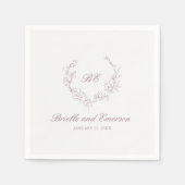 Serviette En Papier Mauve Wreath Monogramme Mariage élégant (Devant)