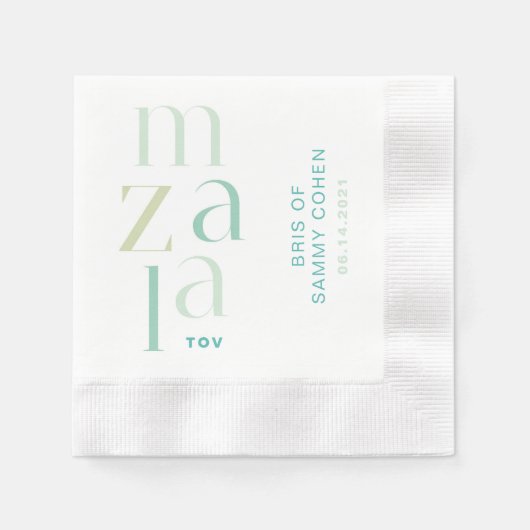 Serviette En Papier Mazal Tov Félicitations Moderne Vert Hébreu (Devant)