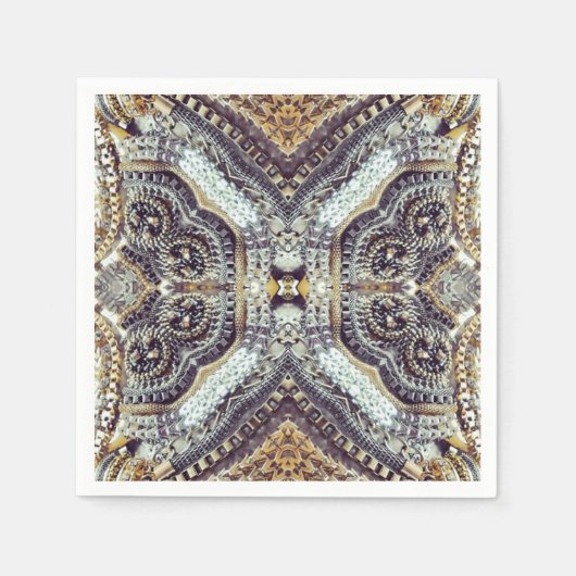 Serviette En Papier Médaillon d'or gris kaléidoscopique (Devant)
