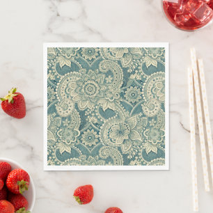 Serviette En Papier Médaillon en dentelle émeraude