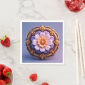 Serviette En Papier Médaillon Floral Orné Or (En situation)