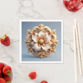 Serviette En Papier Médaillon Floral Orné Or (En situation)