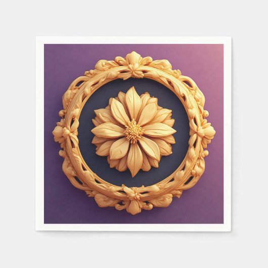 Serviette En Papier Médaillon Floral Orné Or (Devant)