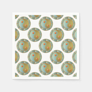 Serviette En Papier Médaillon Yin Yang Or Turquoise