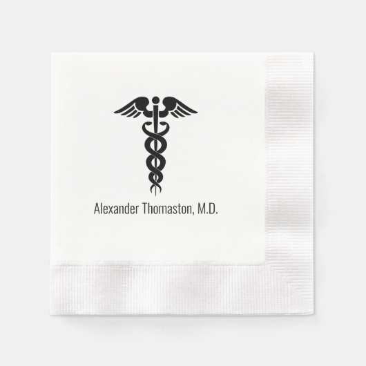 Serviette En Papier Médecin Caducée Nom Professionnel (Devant)