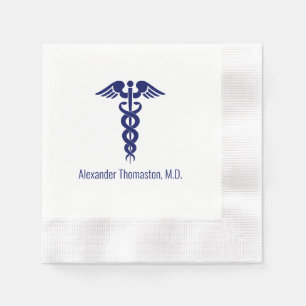 Serviette En Papier Médecin Caducée Nom Professionnel Bleu