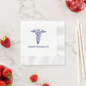 Serviette En Papier Médecin Caducée Nom Professionnel Bleu (En situation)