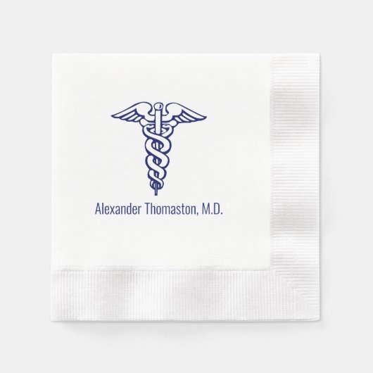 Serviette En Papier Médecin Caducée Nom Professionnel Bleu (Devant)