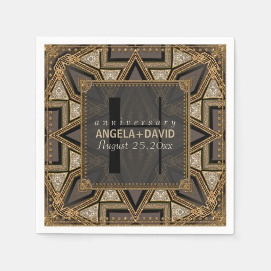 Serviette En Papier Médiev Art Déco Mariage d'or noir (Devant)