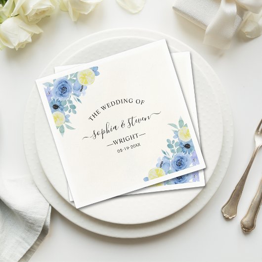 Serviette En Papier Mediterranean Blue & Lemon Wedding