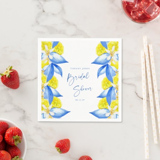 Serviette En Papier Mediterranean Blue Yellow Lemons Bridal Shower (En situation)