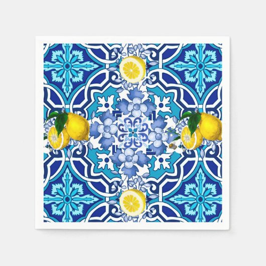 Serviette En Papier Méditerranée, majolica, tuiles, citrons, agrumes (Devant)
