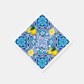 Serviette En Papier Méditerranée, majolica, tuiles, citrons, agrumes (Coin)