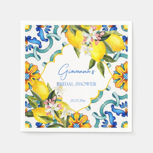 Serviette En Papier Méditerranée Majolica tuiles citrons douche nuptia (Devant)