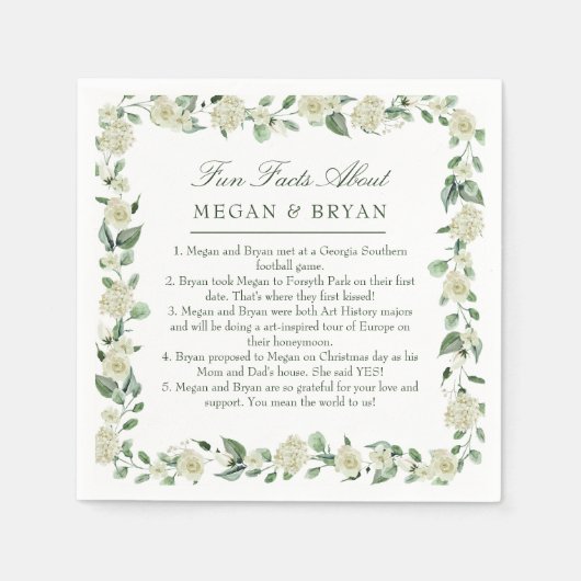 Serviette En Papier Megan Elegant Mariage Réception Fun Facts Cocktail (Devant)