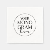 Serviette En Papier MEGHAN Monogramme Noir Blanc Simple Mariage unique (Devant)