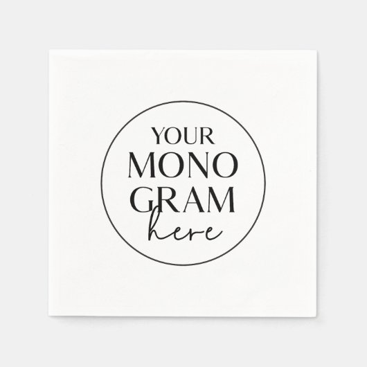 Serviette En Papier MEGHAN Monogramme Noir Blanc Simple Mariage unique (Devant)