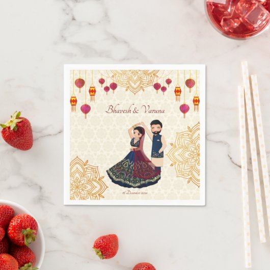 Serviette En Papier Mehndi & sangeet manadala et couple indien mignon (En situation)