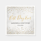 Serviette En Papier Meilleur Jour Des Coeurs D'Or Confetti Mariage (Devant)