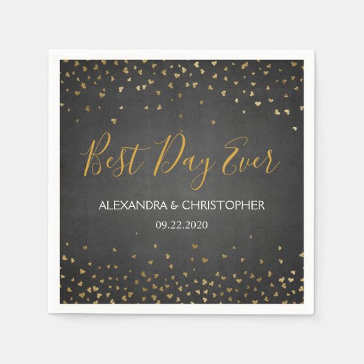 Serviette En Papier Meilleur Jour Des Coeurs D'Or Confetti Mariage (Devant)