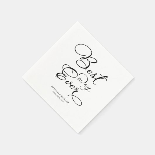 Serviette En Papier Meilleur Jour - Élégant Mariage de script noir (Coin)