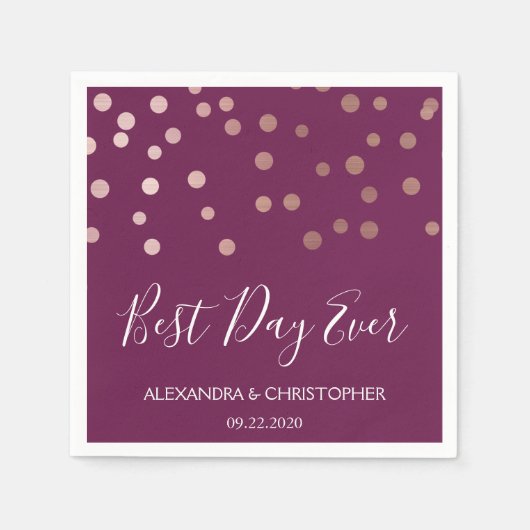 Serviette En Papier Meilleur Jour Jamais Bourgogne Confetti Mariage (Devant)
