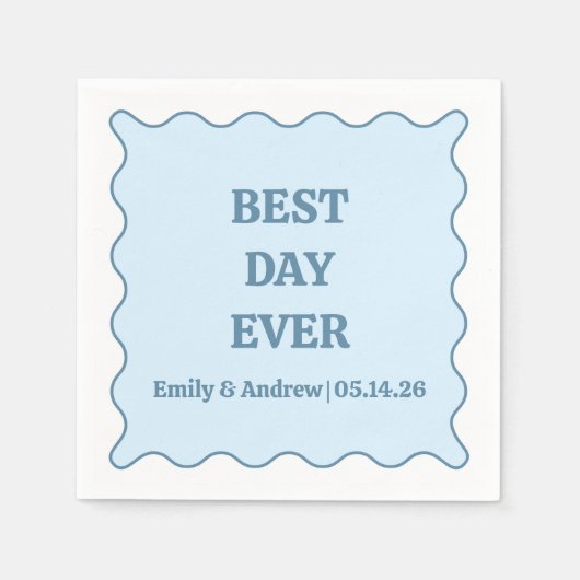 Serviette En Papier Meilleur Jour Jamais Dusty Blue Scalloped Mariage (Devant)