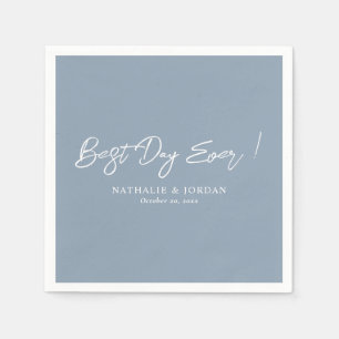 Serviette En Papier Meilleur Jour Jamais ! Élégant Mariage bleu Dusty