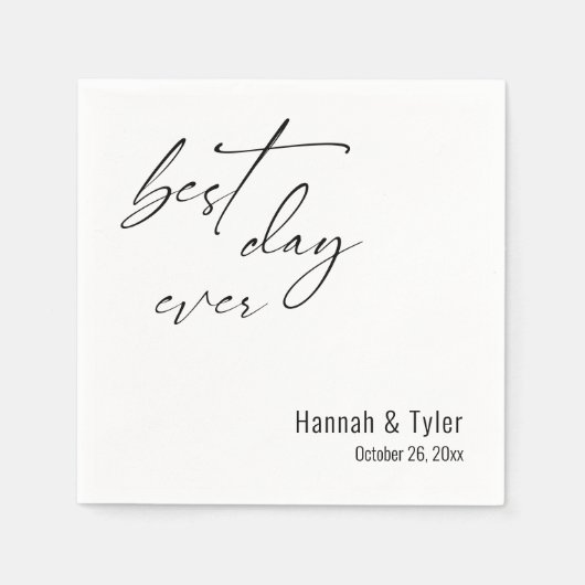 Serviette En Papier Meilleur Jour Jamais Élégant Simple Mariage (Devant)