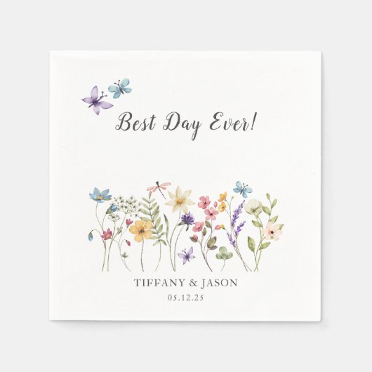 Serviette En Papier Meilleur Jour Jamais Fleur sauvage Floral Mariage (Devant)