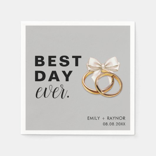 Serviette En Papier Meilleur Jour jamais Gris Mariage Napkins (Devant)