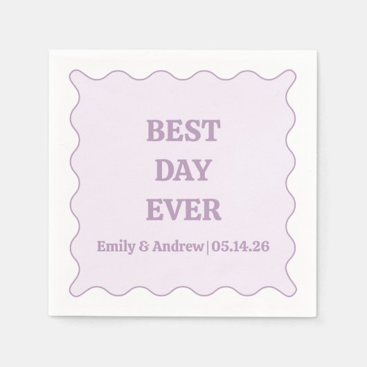 Serviette En Papier Meilleur Jour Jamais Lavender Purple Wavy Mariage (Devant)