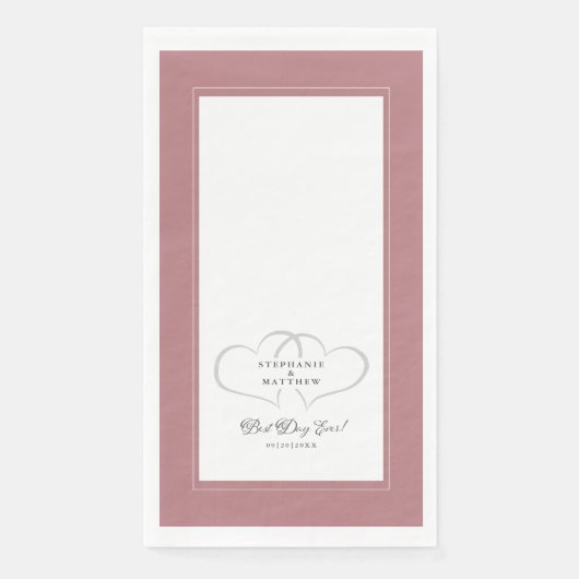 Serviette En Papier Meilleur Jour Jamais Mariage Coeurs Élégant Dusty (Devant)