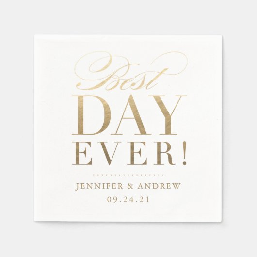 Serviette En Papier Meilleur jour jamais Mariage Napkin Gold (Devant)